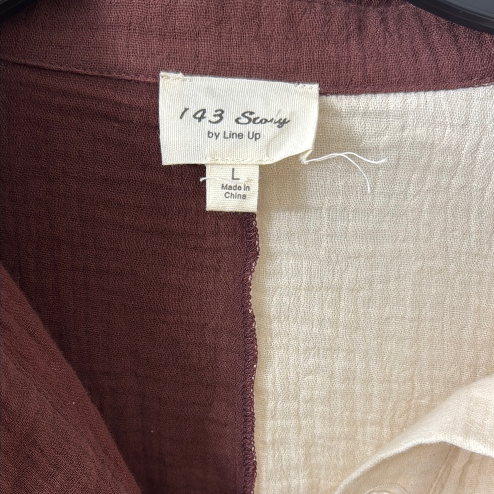 NWOT Color-Block Cream and Brown Blouse - Picture 2 of 3